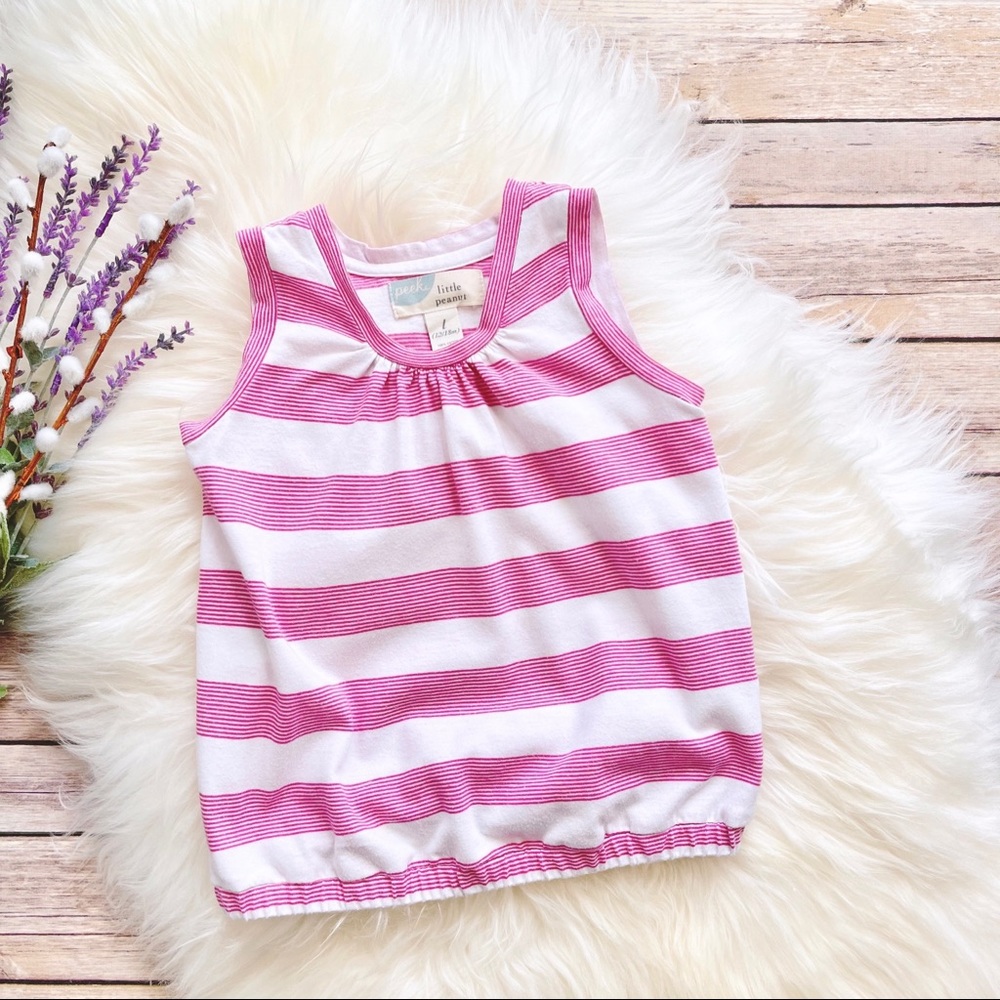 Peek: Pink and white stripped tank top, with elastic waist.